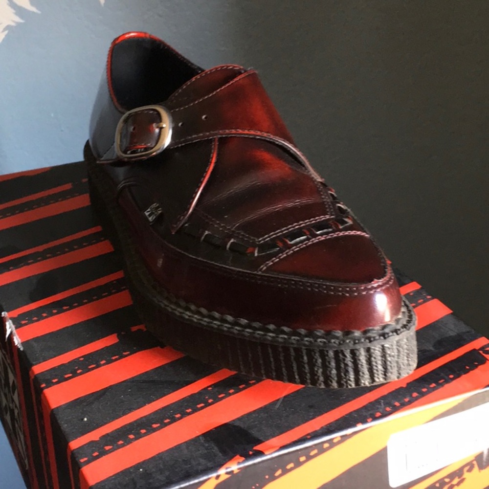 T.U.K Burgundy Pointed-Toe Monk Creeper Unisex